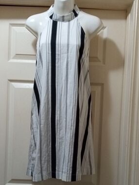 YOINS Premium Wear Black & White Striped Halter Mini Dress